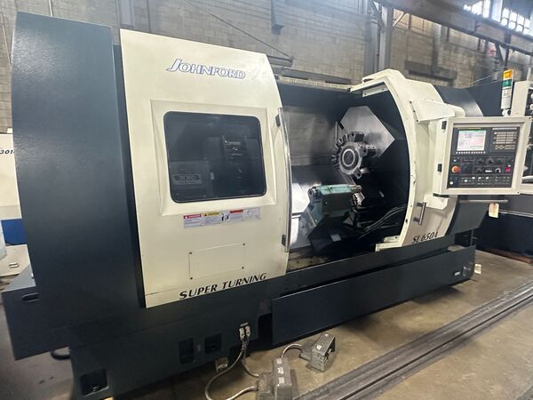 Johnford #SL-650A, CNC turning center, 22.8" swing, 60" centers, 12" chuck, 4" bar, 3,500 RPM, 25 HP, 12