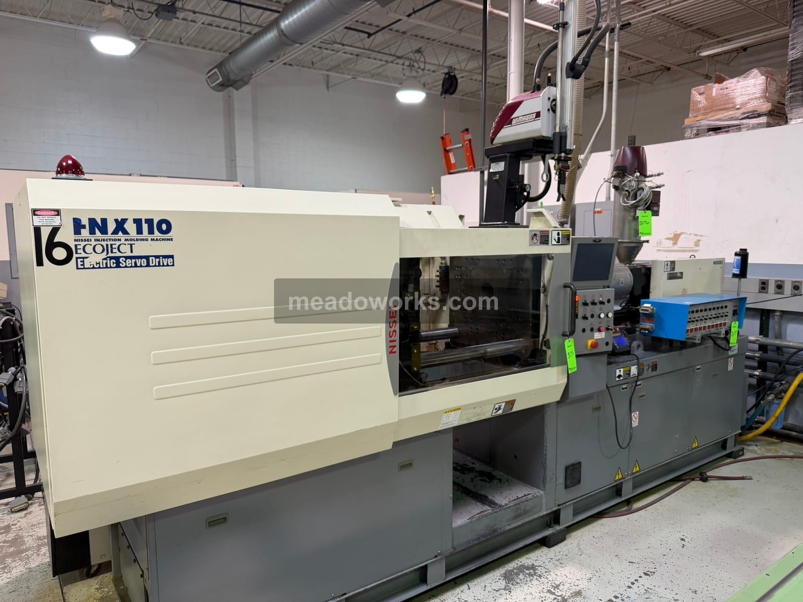 112 Ton, 4.9 oz., Nissei #FNX110, Electric Injection Molder, 18.1" x 18.1" tie bar spacing, 28.3" daylight