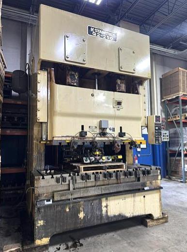 275 Ton, Stamtec #G2-250, double crank gap frame press, 11.08" stroke, 21.67" Shut Height, 4.73" adj., 20-35