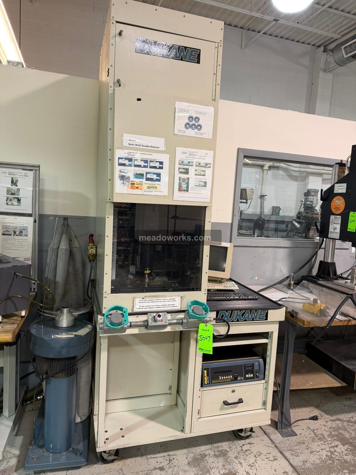 Dukane #4070-DPC-III, enclosed ultrasonic weldin, Allen-Bradley MicroLogix PLC, two-hand palm buttons