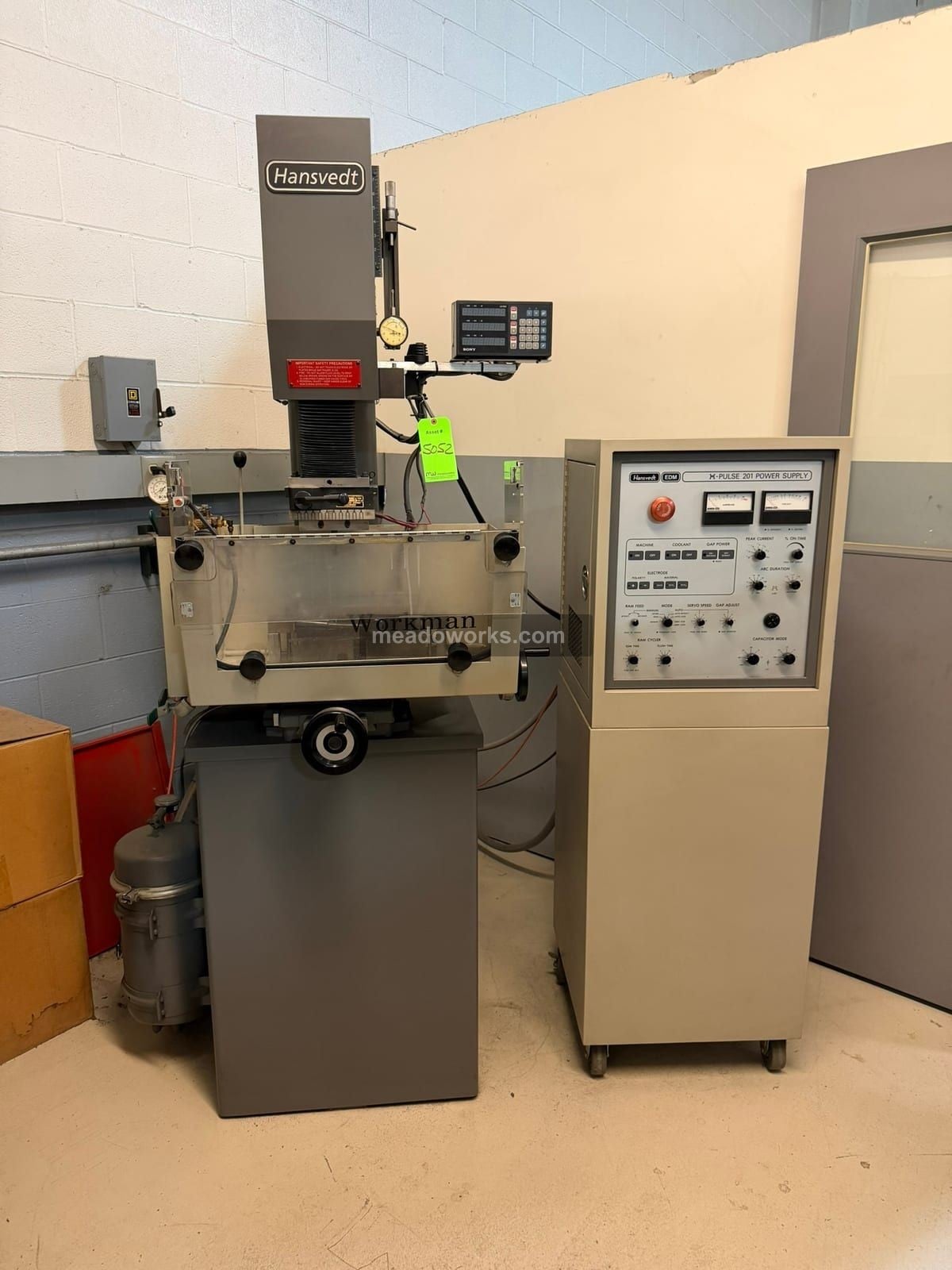 Hansvedt, Workman Sinker Electrical Discharge Machine w/X-Pulse 201 Power Supply, (2) Kanetsu magnetic