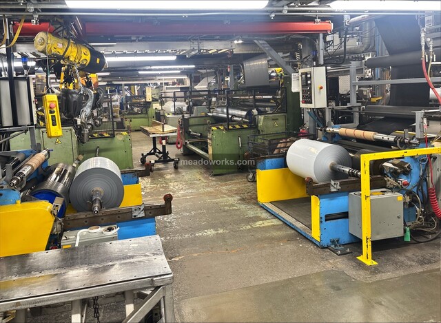 2.6" Zocchi, 3-Layer Co-Extrusion Blown Film Line, 1-3/4" / 2-9/16" / 1-3/4" grooved feed extruders, 40/75/40