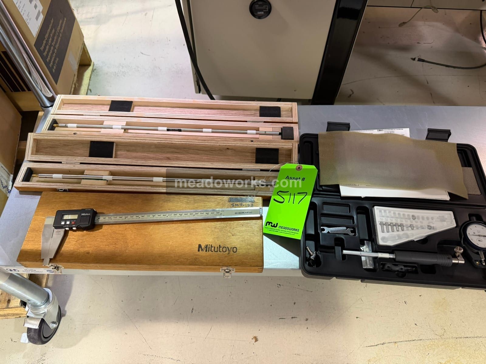 Mitutoyo, Precision Measuring Tool Lot, 12" Digimatic caliper, (2) extension rods, dial bore gauge set