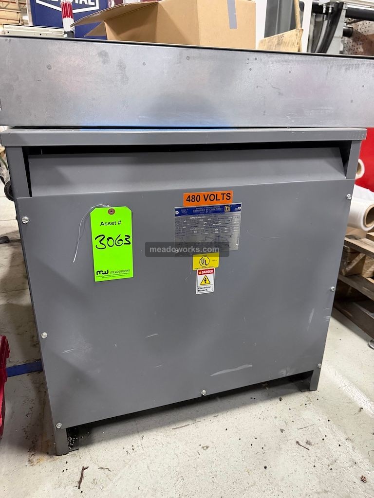 45 KVA 480 Primary, 480Y/277 Secondary, Square D #33749-50222-004, Insulated Transformer, 3 Phase, 60 Hz.