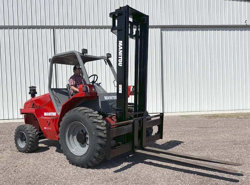 8000 lb. Manitou #M40-2, rough terrain forklift, 145" lift height, Perkins 4-cyl. diesel, 2-stage mast, side