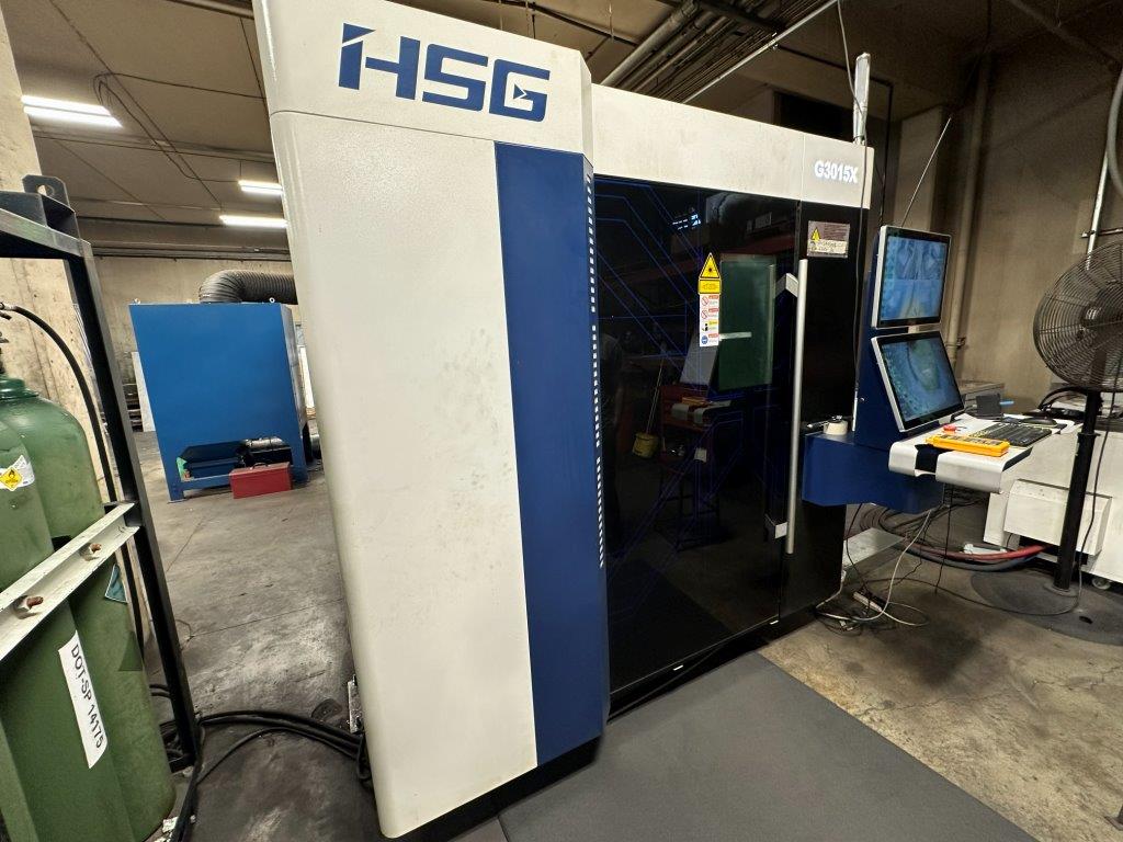 HSG #G3015X-6, CNC fiber laser, 6000 watt, 5' x10'tbl., 61" X, 121" Y, Raycus source, chiller, dust