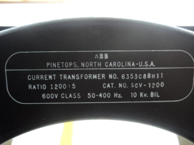 ABB #6353C88H11, SCV-1200 Current Transformer, 1200:5 Ratio, 10KV, 600V, 50-400 Hz