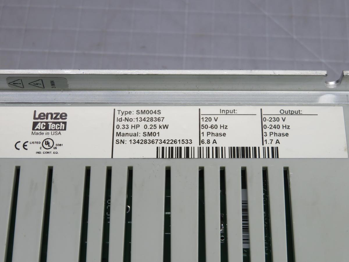 0.3 HP Lenze #SM004S, VFD, 100-120V AC Input, 0-230V AC Output, 0.25 KW, 1.4 A, IP20