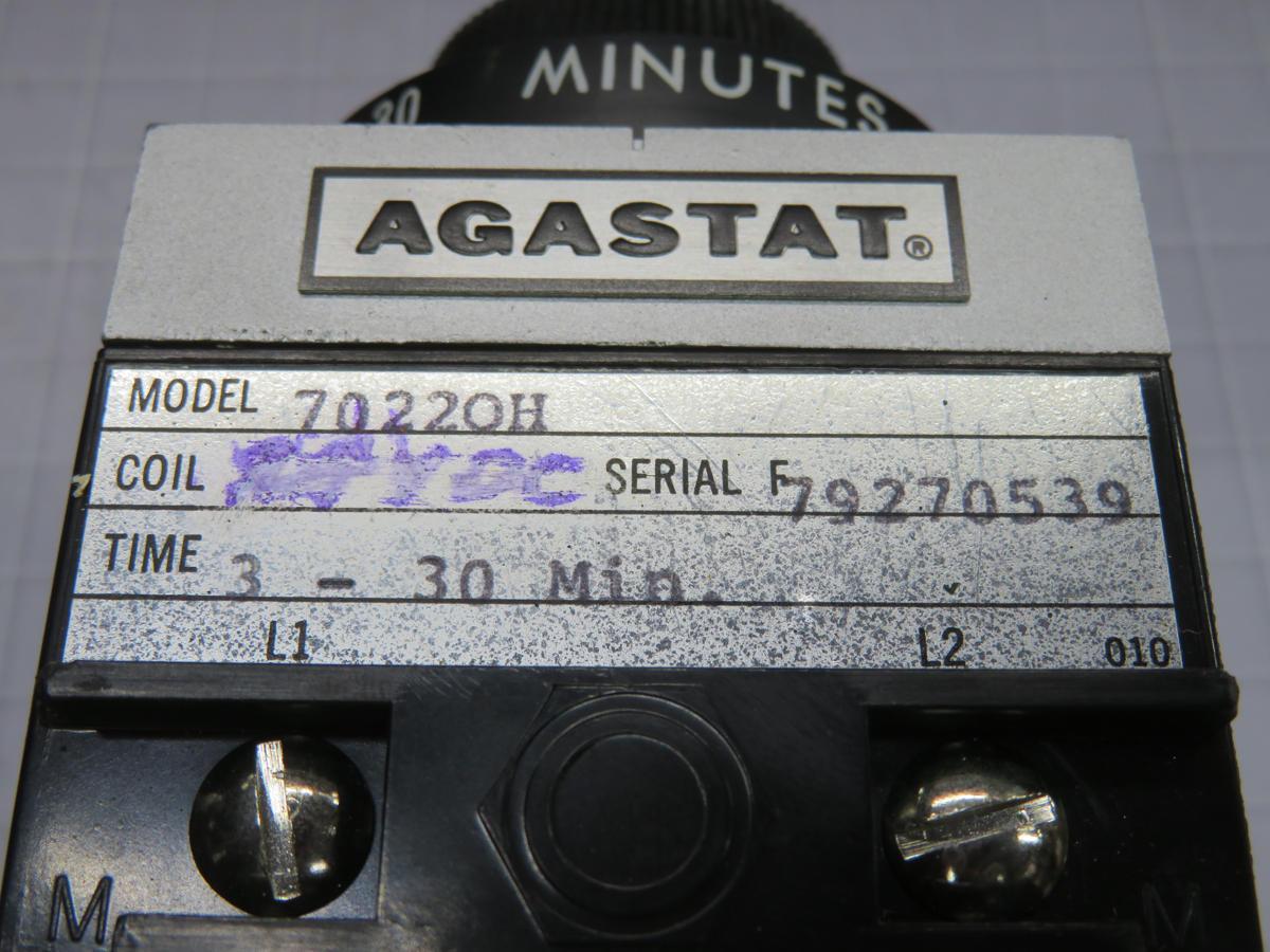 Agastat #7022OH, Time Delay Relay, 3-30 Min Time Delay, DPDT, 10 A Contact, 120/240 VAC