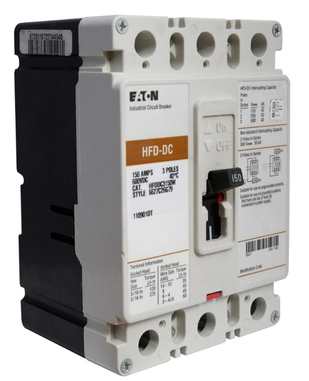 225 Amp, Eaton #HFDDC3225W, Series C-F Frame Circuit Breaker, Three-Pole, NEW