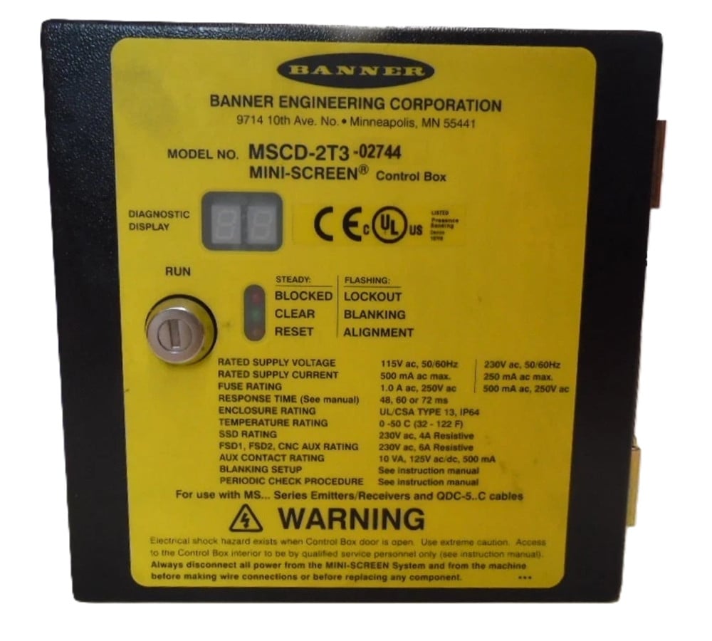 Banner #MSCD-2T3-02744, Mini-Screen Light Curtain Control Box, NEW