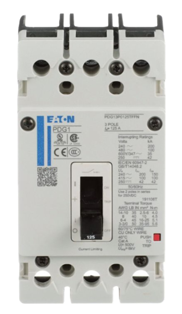 25 Amp, Eaton #PDG13M0025TFFJ, Power Defense Circuit Breaker, 65kA/480 Volts, 3-Pole, NEW