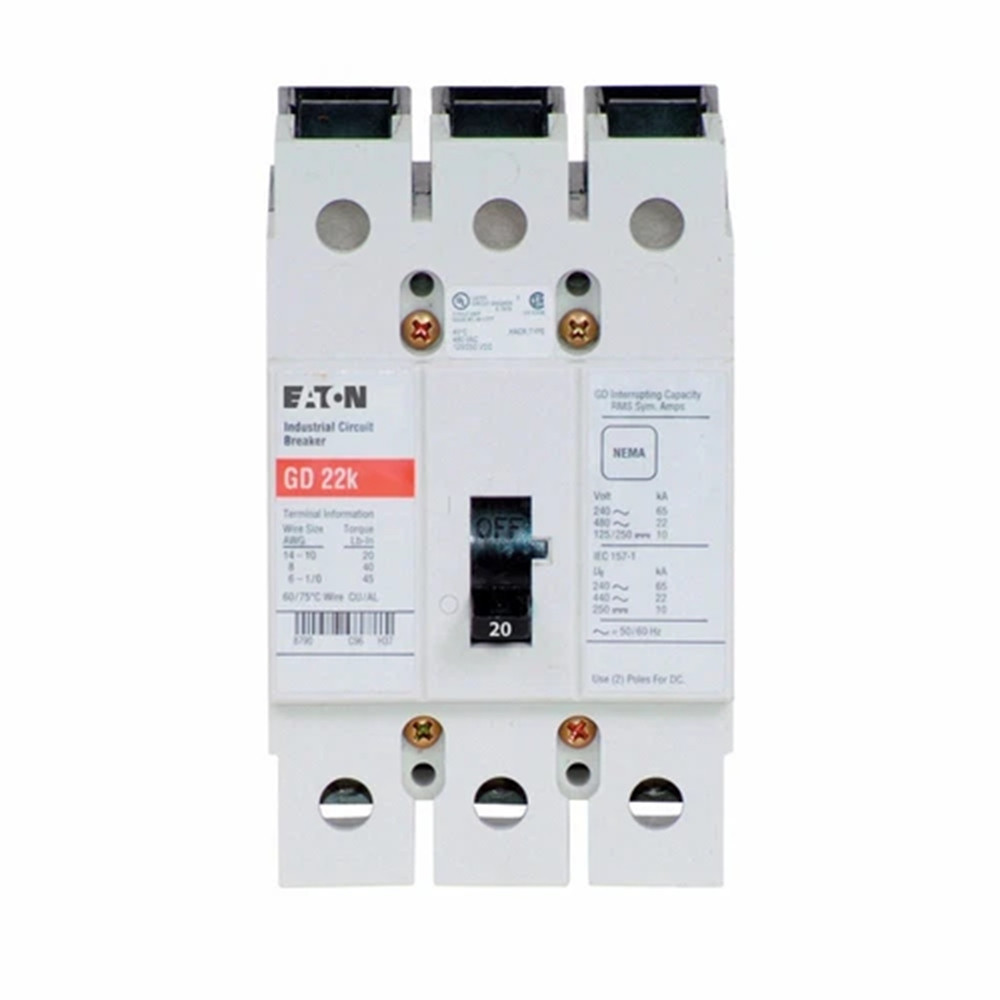 20 Amp, Eaton #GD3020, Circuit Breaker, Type GD, 3-Pole, 480 Volts AC, NEW