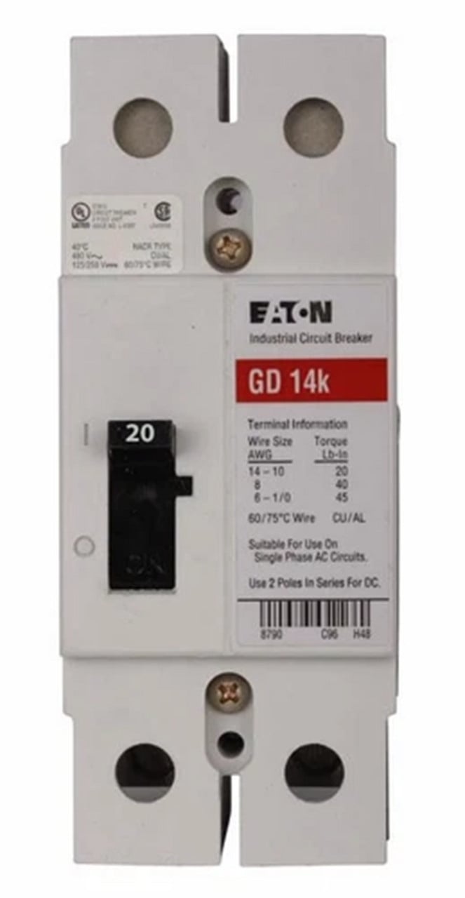 20 Amp, Eaton #GD2020, Circuit Breaker, G-Frame, Type GD, 2-Pole, NEW