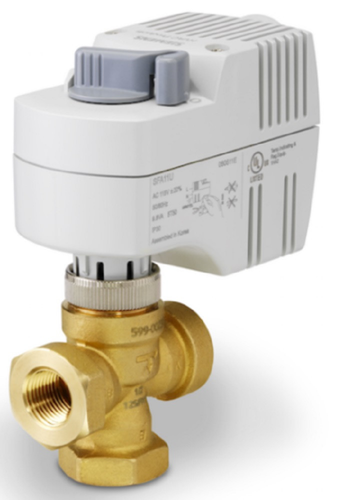 Siemens #241-00230, 3-Way 1/2" Zone Valve, Cv 1.0, ANSI 125, NPT, SR Actuator, NEW