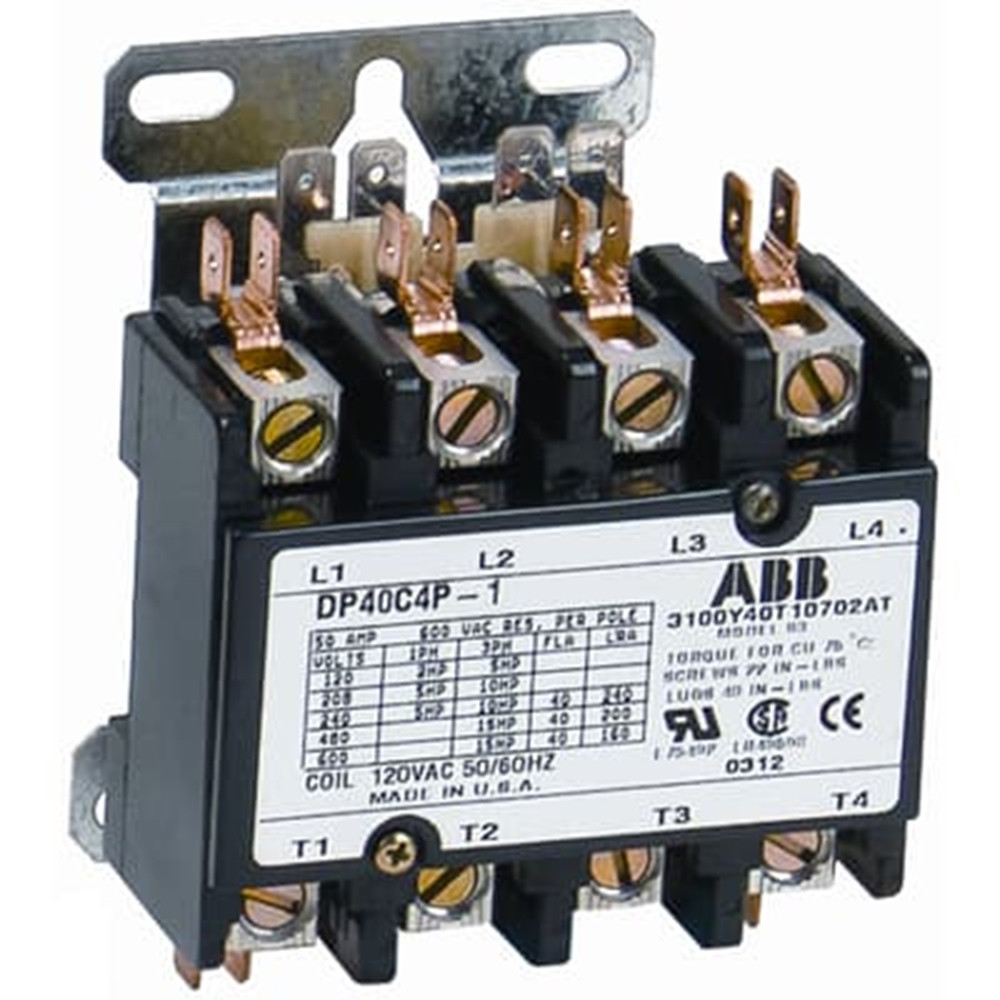 40 Amp, ABB #DP40C4P-C, DP Series Contactor, 4-Pole, 3-Phase, 277 Volts AC Coil, NEW