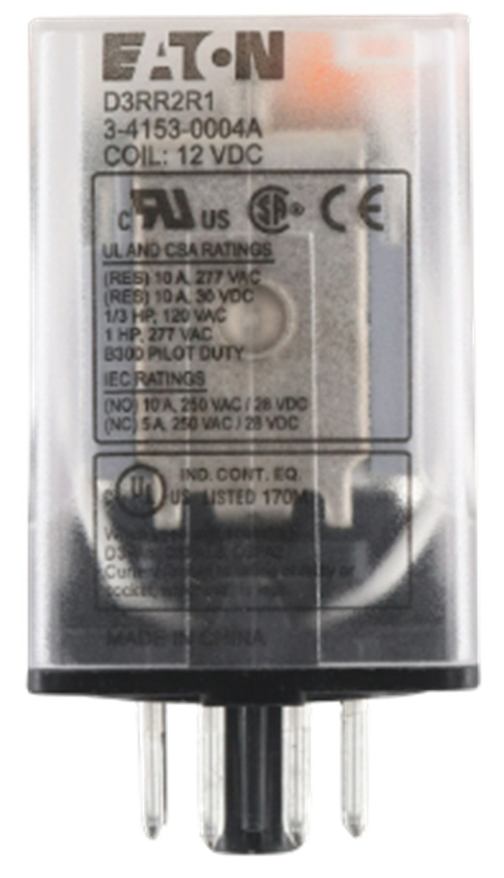 Eaton #D3RR2R1, Ice Cube Relay, 10A, 12 Volts DC Coil, Octal Base, DPDT, NEW