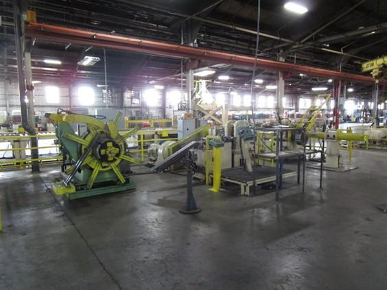 Image for 6" x .2" coil to coil edging line, .040"-.250" thickness, 6000 lb. uncoiler, Waterbury Farrell rolling mill, 30 HP, Paxson recoiler, L to R
