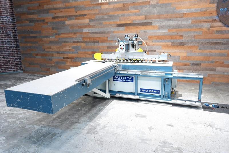 Auto-V-Groove #LG-2-SS-FT, universal v-groover, (2) 10 HP 3600 RPM heads, 1" max thickness, 15" max cut from