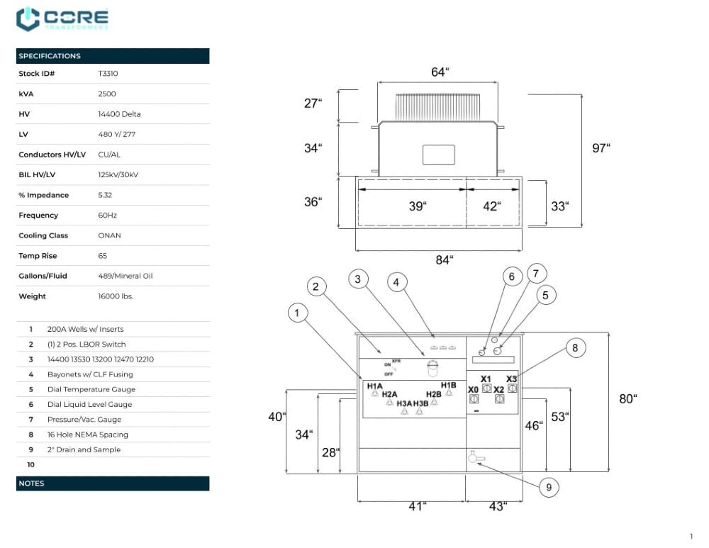 Image for 2500 kVA 14400 Delta Primary, 480Y/277 Secondary, PAD, Recon(shipment available in 10 days)
