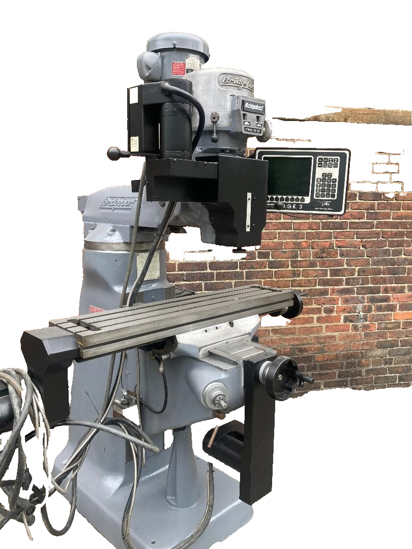 Bridgeport, ProtoTRAK 3-Axis CNC Knee Mill, 9" x 42" table, 2 HP, R8, Kurt vise, 220 V.