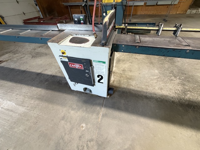18" Cantek #PCS18R, chop saw, infeed & outfeed, 10 HP, 3600 RPM, 1" arbor, 45 SPM, 26" x 27-1/2" table, 2009