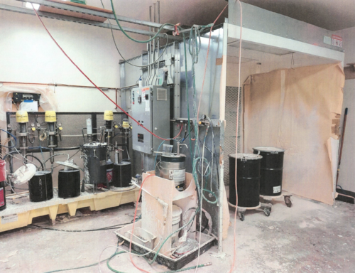 Global Finishing Solutions #DFOCG-080806-NSB-2L-SP, dry filter booth, CFA-22 air make-up unit, 13,000 CFM, 10