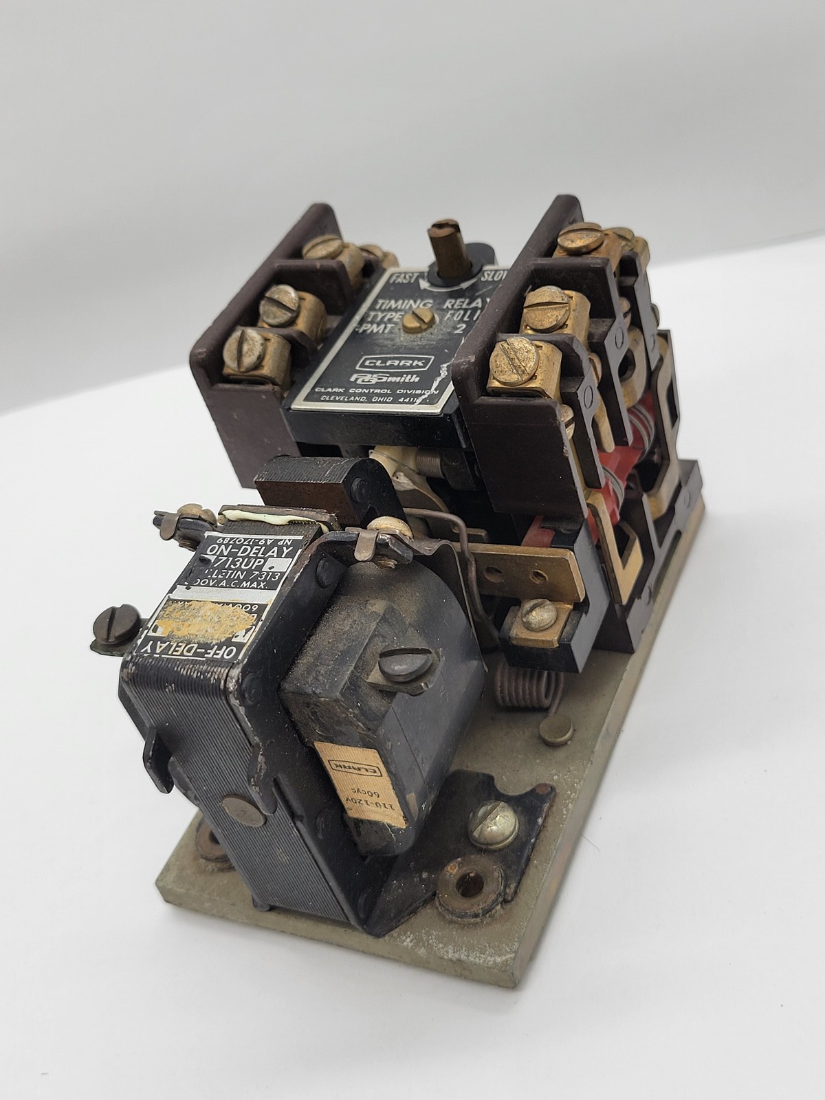 Clark #713UP-A, Pneumatic Timing Relay, 10A, 600 Volts, Folio 2, 110/120 Volts Coil