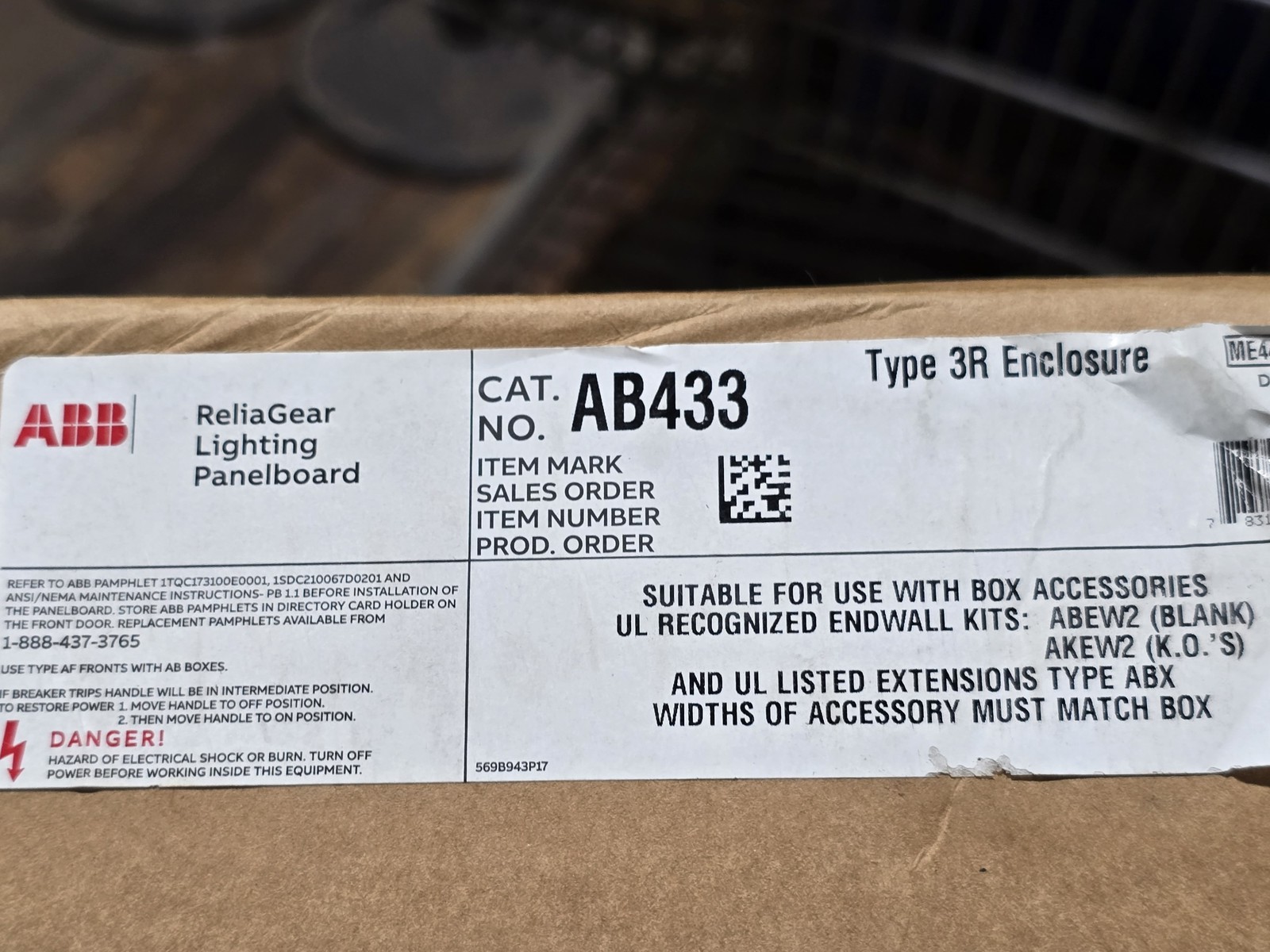 ABB #AB433, ReliaGear Lighting Panelboard Enclosure, Nema 3R, 225A, new