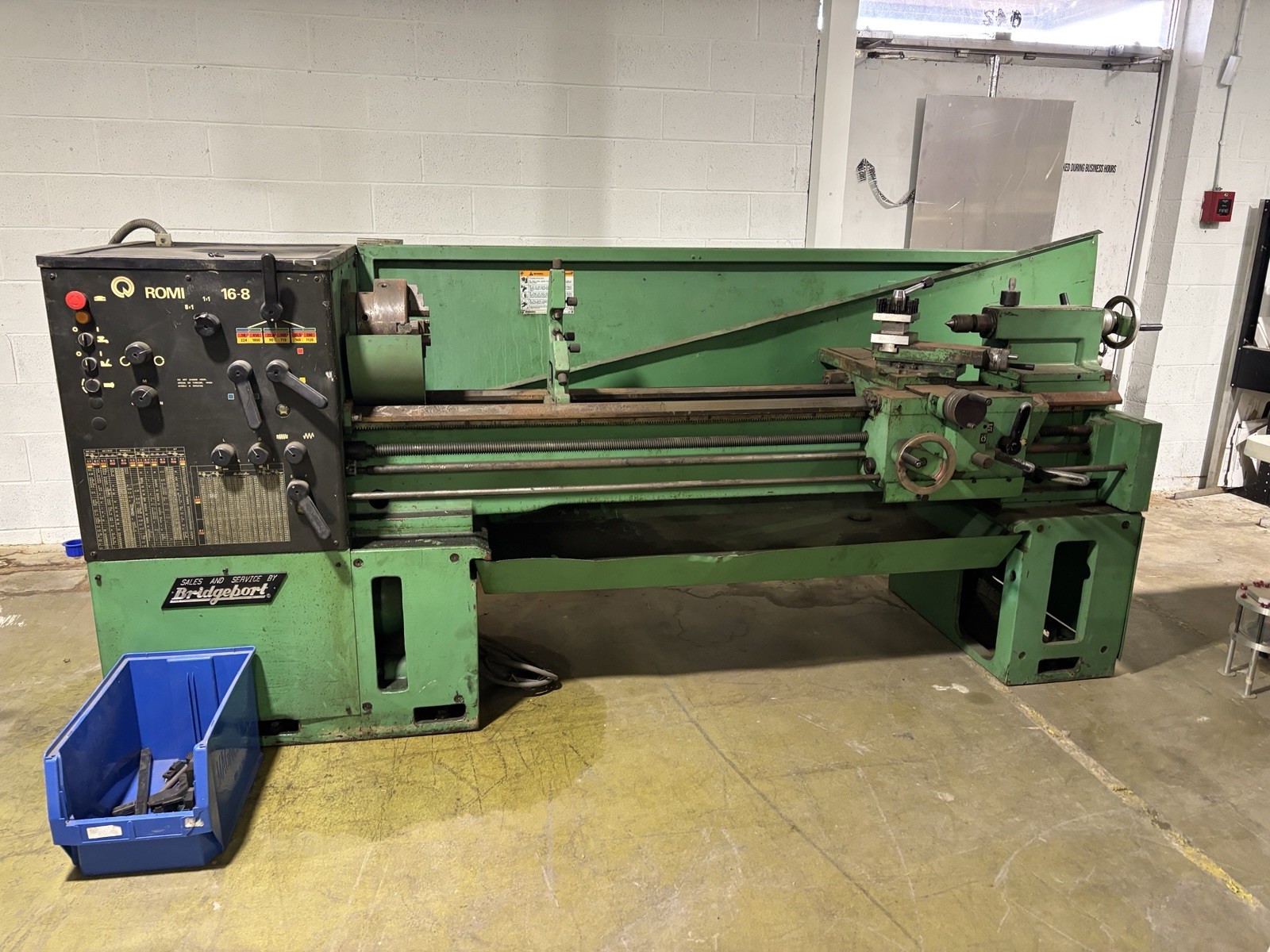 Bridgeport Romi #16-8, Engine Lathe, 7.5 HP, 240 V., 3 Ph., 20.2A