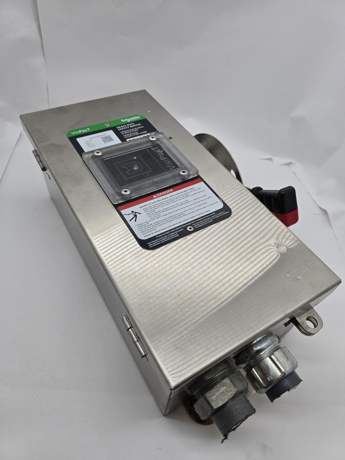 60 Amp. Square D #VH322NDSGL, Fusible Disconnect Switch, Stainless Steel, 3P, w/ FLNR 40 ID Fuses, 2 Knockouts