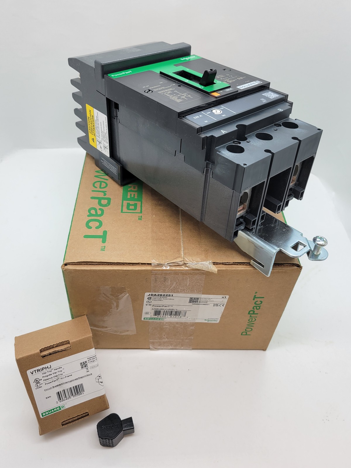 225 Amps, Square D #JDA262251, PowerPact JD250 I-Line Circuit Breaker, 2P, 600 Volts, w/ VTRIPHJ Visi-Trip
