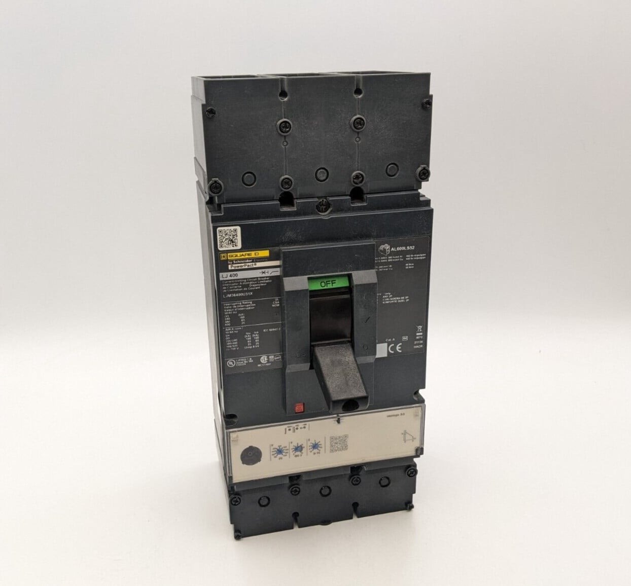 400 Amps, Square D #LJM36400U31X, PowerPact Circuit Breaker, 3P, 600 Volts, Micrologic 3.3 Trip