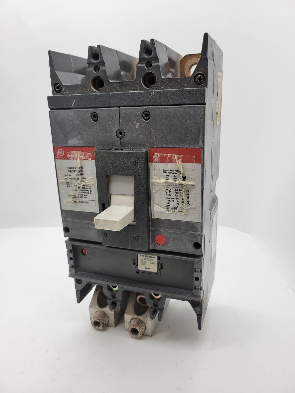 600 Amps, General Electric #SGLA36AT0600, Bolt-On Circuit Breaker, 3P, 600 Volts, 3 phase, 600A Trip, AS IS