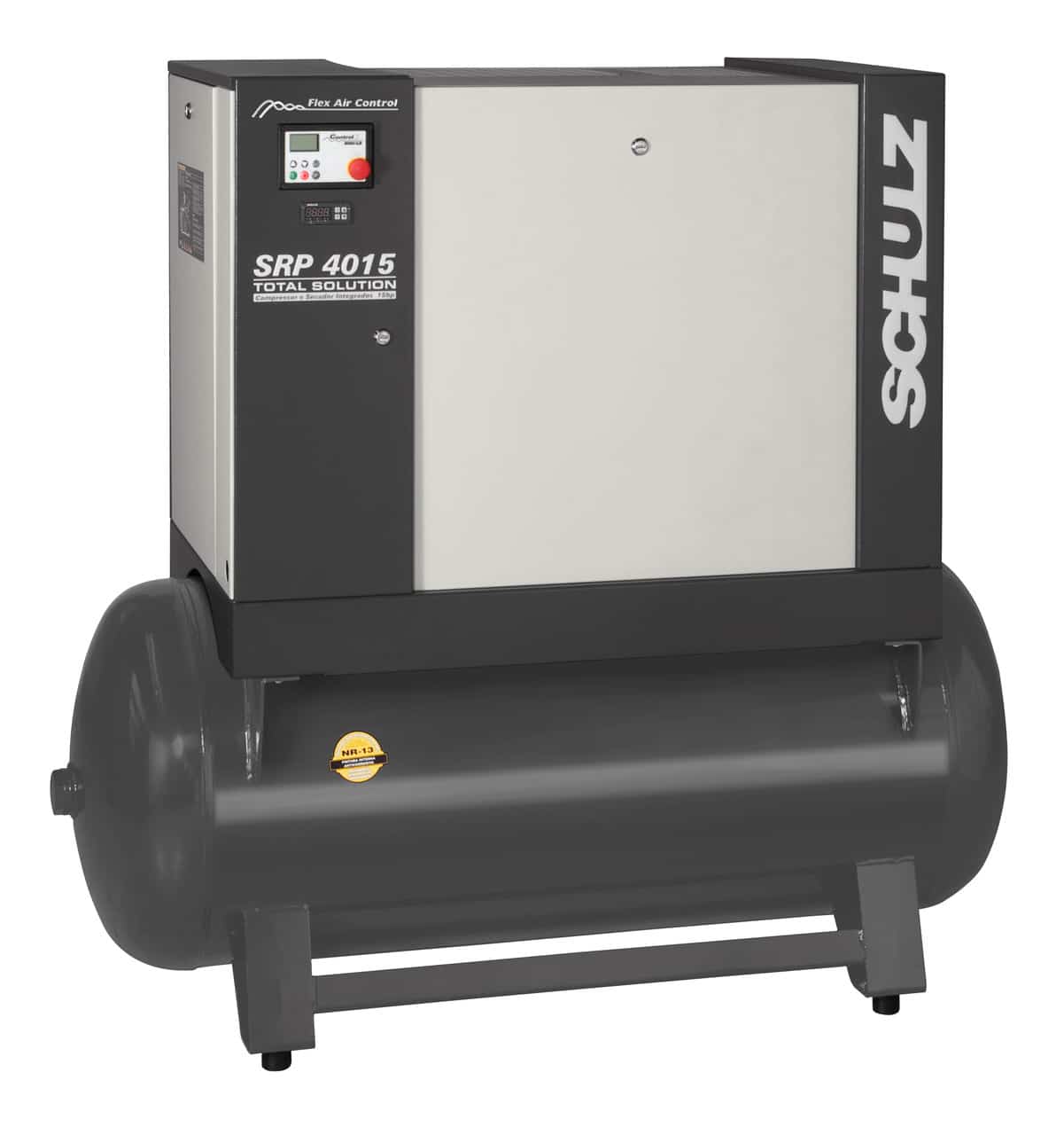 51 cfm, 125 psi, Schulz #SRP-4015-Flex, rotary screw air compressor, 15 HP, 120 gallon tank