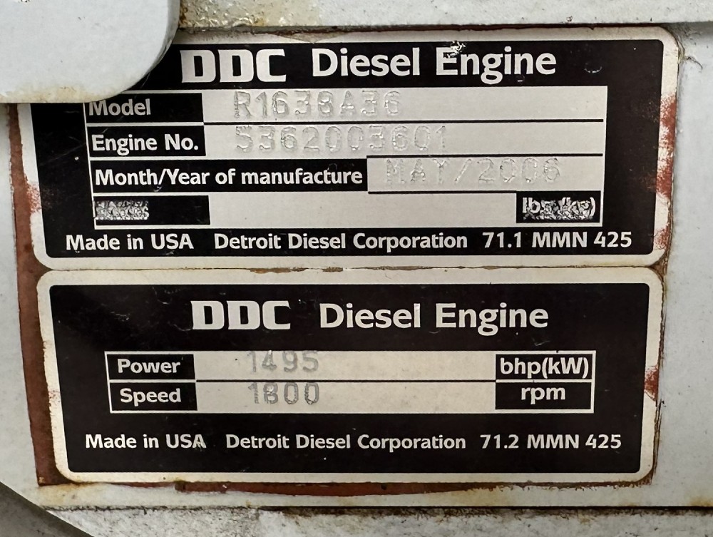 1000 KW Detroit Diesel / MTU #1000DSEC, standby diesel generator set, 1250 kVA, 2400/4160 Volts, 3-phase, 60
