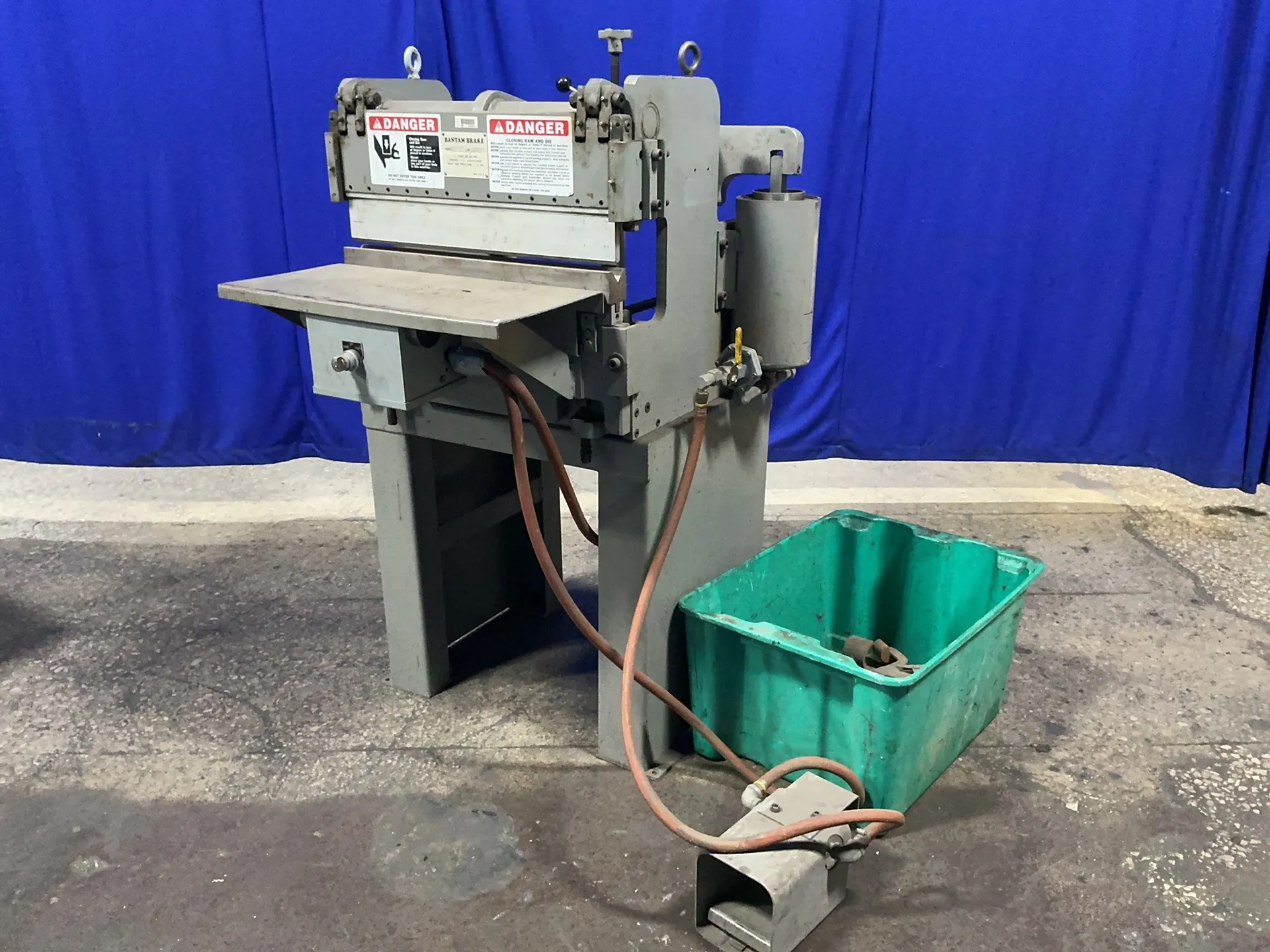 12 Ton, Bantam #B212, press brake, 85 PSI, 110 max. PSI, 1-3/4" stroke, foot switch, tooling