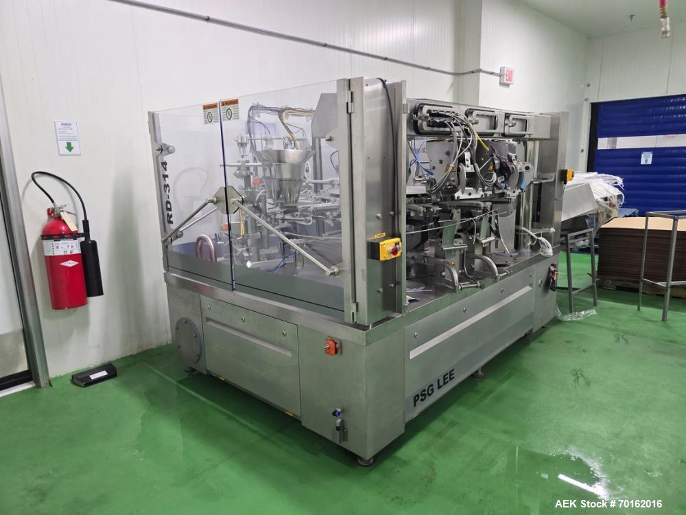 PSG Lee #RD-314, Duplex Pre-Made Pouch Packager, 7-station rotary, 90 PPM, 3.9-10.6" width x 6-13.8" L
