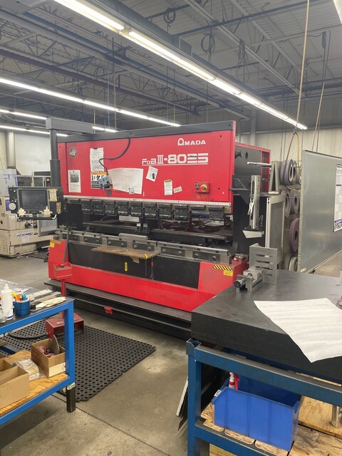 88 Ton, Amada #FBD-8025NT, CNC press brake, 8.2'OA, 86" between housing, 5.91" stroke, 15.7" throat, 16.5"