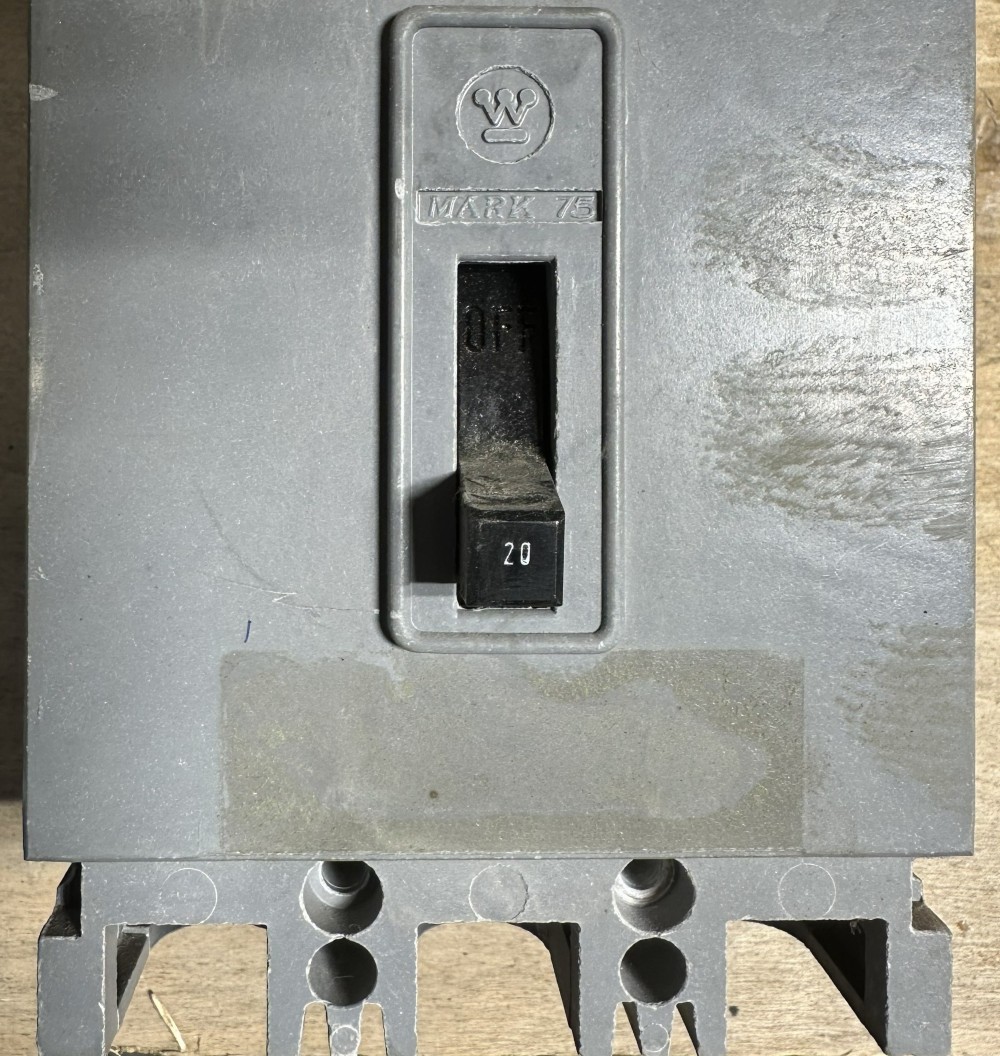 20 Amps, Westinghouse, Mark 75 HFB-Style, Molded Case Circuit Breaker, 3-pole frame, No Nameplate Available
