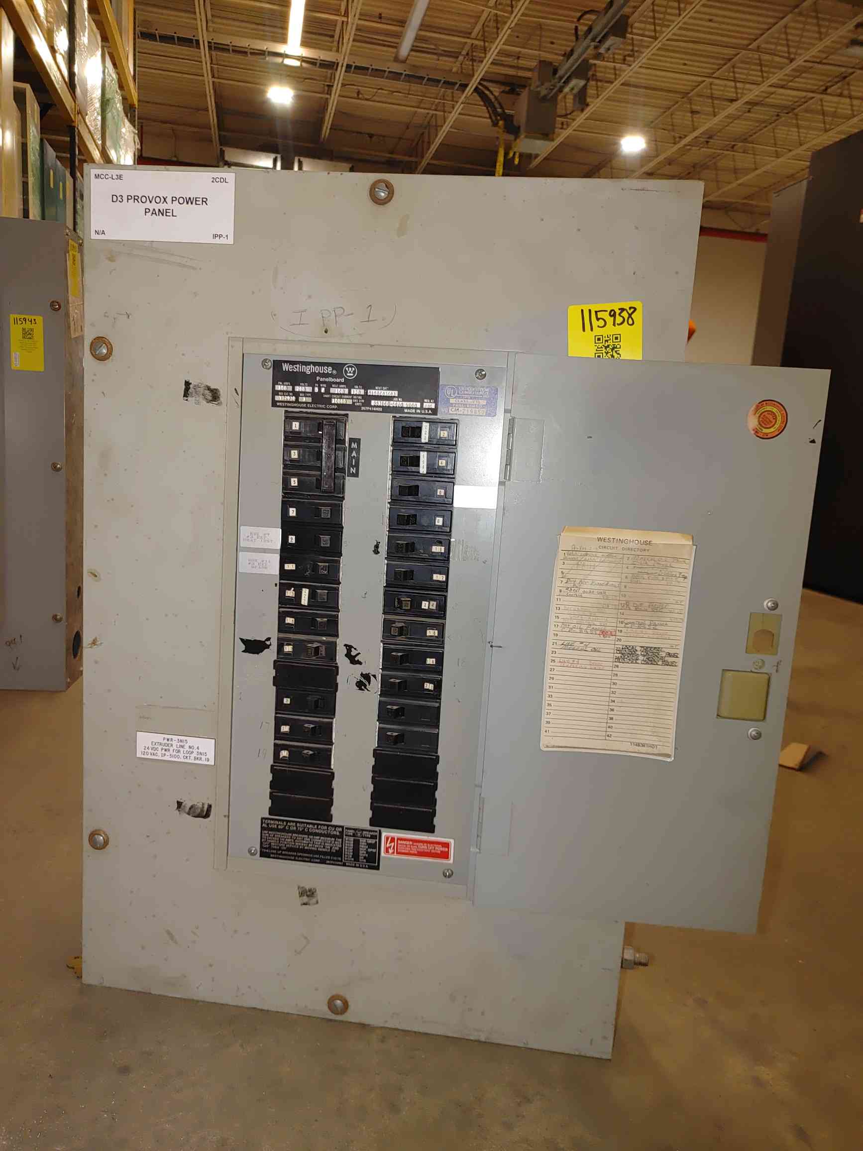 100 Amp. Westinghouse, YS2030, panelboard, 208Y/120 Volts, 3 phase, Class-CTL, w/ (1) 100A 3 pole, (18) 20A