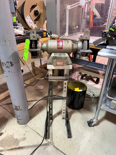 7" Wissota #E-7, Double-End Bench Grinder w/Pedestal, wire wheel & stone, 5/8" arbor, 1/2 HP, 3450 RPM, 115