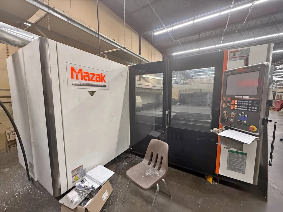 Mazak #Optiplex-3015-CO2, CNC Laser Cutter, 4,000 watt, 122" X, 62" Y, 4" Z, 5' x 10' sheet, 10 HP, chiller