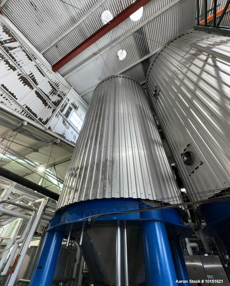 6,200 gallon Ziemann Bauer, 304 Stainless Steel Jacketed Pressure Vessel, 8' 6" diameter x 27' tall, cone