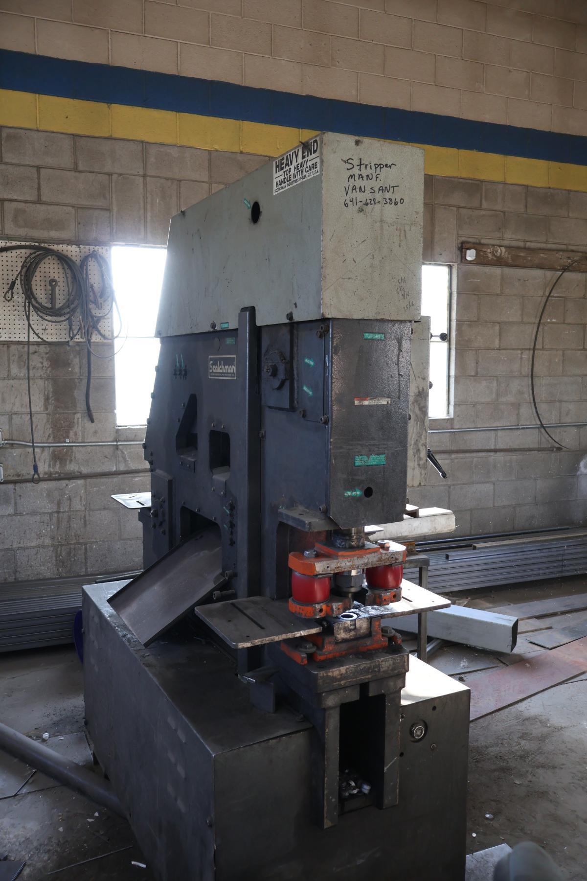 6" x 6" x 1/2" Scotchman #FI-8507-14M, hydraulic ironworker, 85 ton, 7" throat, 14" blade, 5 HP, 230 V., 3