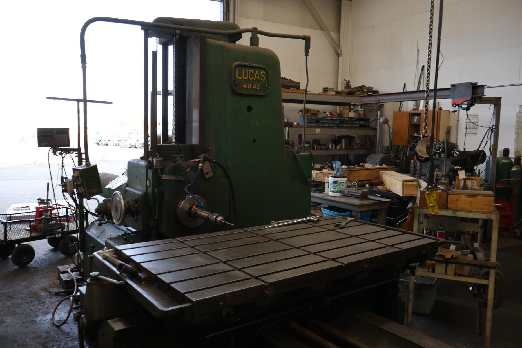 3" Lucas #41B-48, horizontal boring mill, 48" X, 36" Y, 18" Z, 34" x62" tbl., 10 HP, 13-1500 RPM, DP700