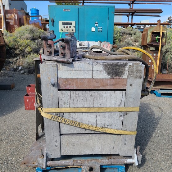 AJAX Magnethermic #MFB-1000, Hydraulic Tilting Induction Bullion Furnace, 16" diameter x 25" deep chamber