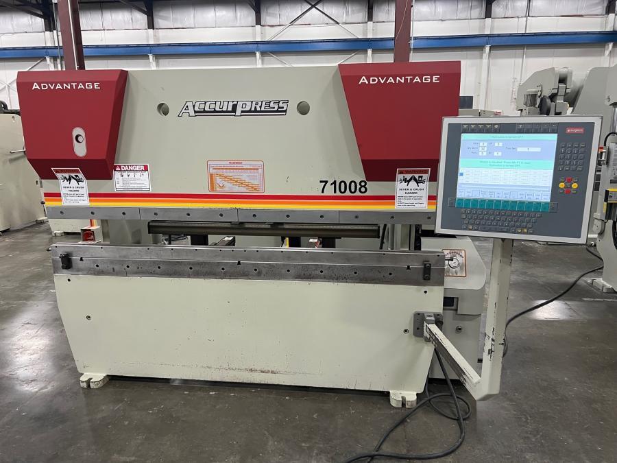 100 Ton, Accurpress #71008, hydraulic press brake, 8' overall, 76" between housing, 8" stroke, 14" open, 10"