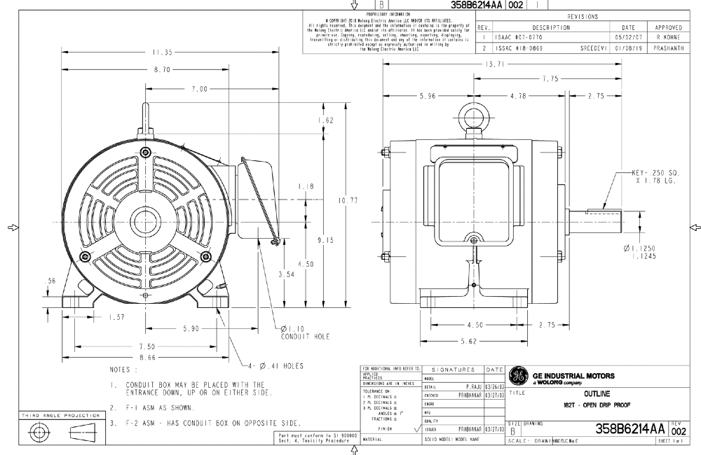 3 HP 1755 RPM General electric, Frame 182T/F1, 230-460 V./60Hz/ 5KS182ATE205A