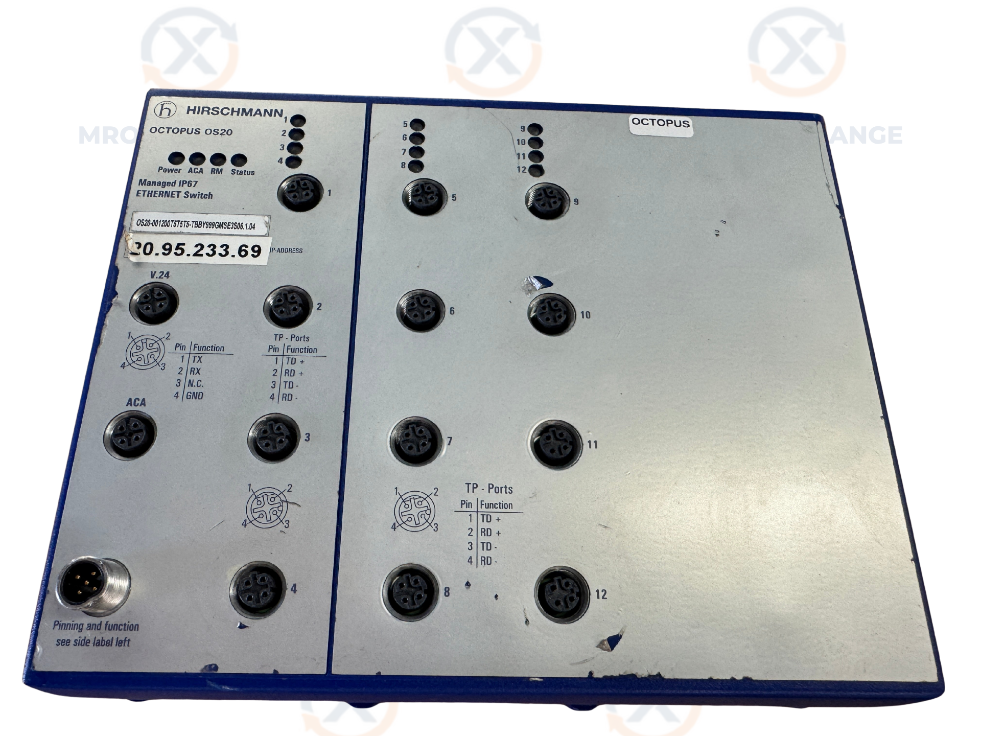 Hirschmann #OS20-001200T5T5T5-TBBY999GMSE3S, Octopus OS20 Managed Ethernet Switch, 12 Port, M12, 24 Volts DC